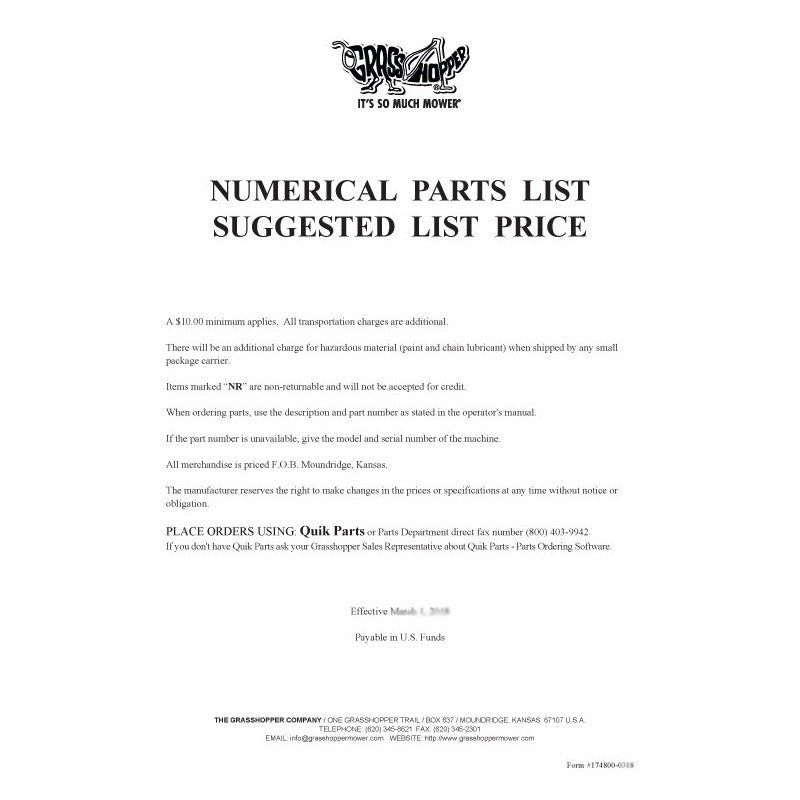 Parts Price List